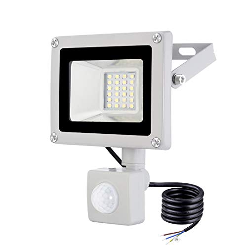 20W Reflektor LED z czujnikiem ruchu, wodoszczelny IP65 reflektor aluminiowy, 1600lm, 6500K zimna biel, reflektor LED, oświetlenie zewnętrzne do ogrodu, garażu, na boisko sportowe