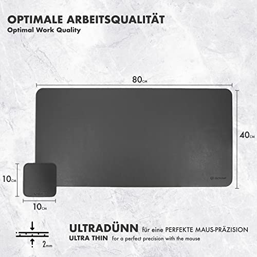 Vadisso® Podkładka na biurko z wegańskiej skóry, 80 x 40 cm, czarna, w zestawie dodatkowa podstawka, duża podkładka pod mysz, zmywalna, podkładka na biurko, ultra cienka i antypoślizgowa, do domowego biura, laptopa i biura - obrazek 5