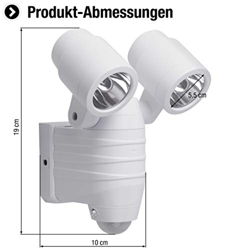 Meister Reflektor zewnętrzny LED, zasilany bateriami, czujnik ruchu, zasięg 8 m, ochrona przed zachlapaniem, światło zewnętrzne z czujnikiem ruchu, naświetlacz ścienny, 7490110 8 W - obrazek 6