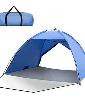 HAOYAO namiot plażowy dla 2-4 osób, ochrona przed promieniowaniem UV 50+, namiot rodzinny z przednimi i tylnymi drzwiami, ochrona przed wiatrem, mały rozmiar po spakowaniu, namiot plażowy na plażę, do ogrodu (jasnoniebieski)