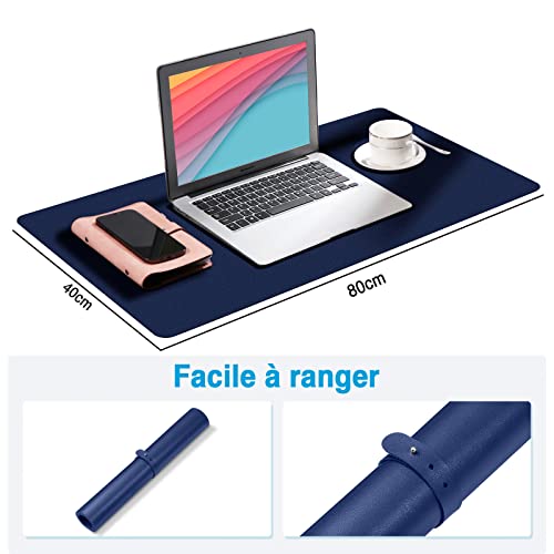 Vinabo Podkładka na biurko, podkładka pod mysz XL, mata na biurko, antypoślizgowa mata ze skóry PU, wodoodporna, do biura lub domu (80 x 40 cm, niebieska) - obrazek 3