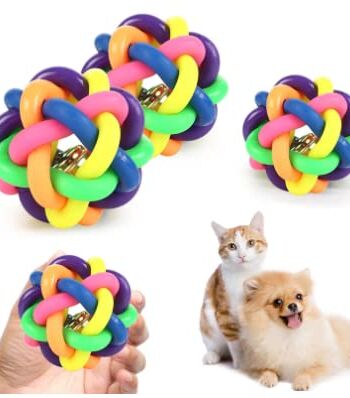 GEFIRE 4 sztuki piłek do zabawy dla kotów, piłek dla kotów, piłek tęczowych, zabawka dla kotów, interaktywna, może gryzić, pedałować, rzucać, sprawić, że Twoje zwierzę domowe będzie bardziej ruchome