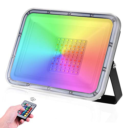 50W RGB Reflektor LED, Wodoszczelny IP67 Reflektor LED Z pilotem, 16 kolorów i 4 tryby Reflektor zewnętrzny, na festiwal muzyczny, imprezę, do ogrodu, Boże Narodzenie (Brak funkcji pamięci)