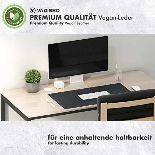 Vadisso® Podkładka na biurko z wegańskiej skóry, 80 x 40 cm, czarna, w zestawie dodatkowa podstawka, duża podkładka pod mysz, zmywalna, podkładka na biurko, ultra cienka i antypoślizgowa, do domowego biura, laptopa i biura - obrazek 3