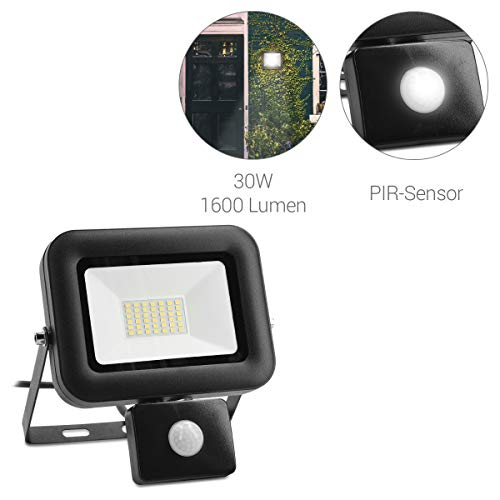 kwmobile Reflektor LED z czujnikiem ruchu – 30 W reflektor LED 2700 lumenów – kabel zasilający z czujnikiem zmierzchu – reflektor LED – lampa reflektorowa - obrazek 8