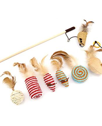 Yuning Zabawki dla kotów, pudełko upominkowe, zabawki dla zwierząt domowych, zestaw zabawek z piórami dla kota, interaktywna różdżka dla kota, 7 sztuk wymiennych piór, zabawna zabawka dla kota, zabawki dla zwierząt domowych - najlepszy prezent dla kota