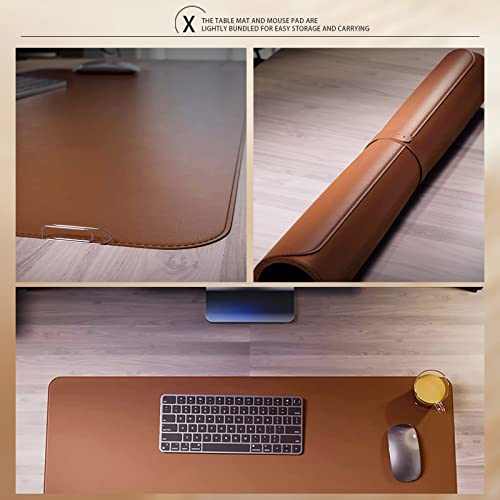 Podkładka na biurko, ze skóry poliuretanowej (PU), zestaw 2 sztuk, 80 x 40 cm, jakość premium, mata na biurko z dodatkową podkładką, antypoślizgowa podkładka, akcesoria biurowe, duża podkładka do pisania z paskami XXL, dwustronna (czerwono-brązowy/szary) - obrazek 2