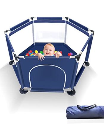 Kojec dla niemowląt, 6-kątny kojec dla niemowląt, centrum aktywności dla dzieci, wewnątrz i na zewnątrz, z antypoślizgową podstawą, stabilna kratka ochronna dla dzieci (niebieski)