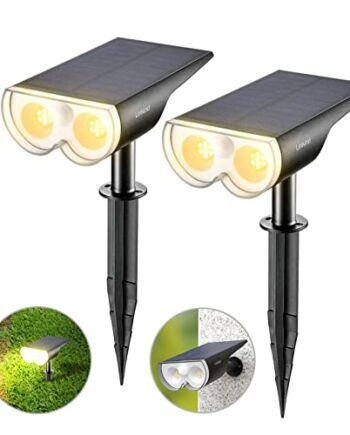 Linkind Lampy solarne na zewnątrz, 16 diod LED, super jasny czujnik ruchu, reflektory krajobrazowe, 650 lm, ciepła biel, 3000 K, wodoodporne solarne światła bezpieczeństwa 2 w 1, do ogrodu, na taras, podwórko, 2 sztuki
