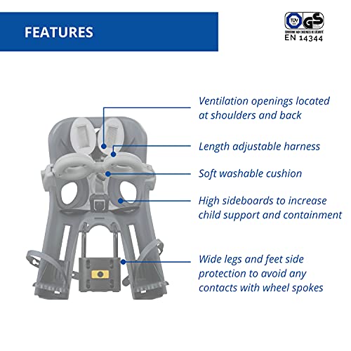 b bellelli Strzałka 2021 - Fotelik rowerowy z poduszkami i paskami ze sztucznej skóry - dla dzieci do 15 kg, od 9 miesięcy do 3 lat - Mocowanie do ramy - obrazek 4