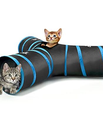 Pawaboo Tunel dla kota tunel premium, 3-drożny tunele rozkładany składany namiot do zabawy dla kota interaktywna zabawka labirynt domek dla kota z kulkami i dzwonkami dla kota szczeniaka kociaka królika, czarny i jasnoniebieski