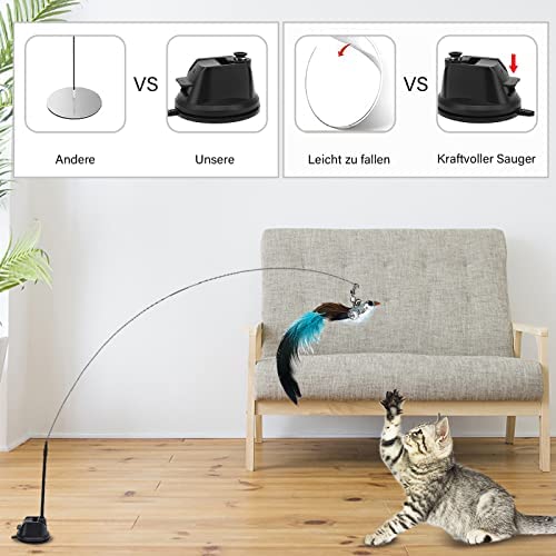 CALIYO Zabawka dla kota, interaktywna zabawka dla kotów, interaktywna zabawka dla kota z przyczepką, zabawne ptaki i pióra, zabawka inteligentna dla kotów, zabawka z mocną przyssawką - obrazek 9