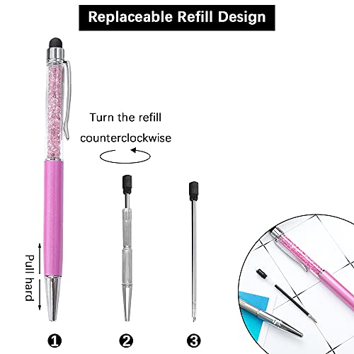 20 szt. kryształowy pojemnościowy ekran dotykowy, PUDSIRN kryształ górski 2 w 1 chowany długopis kulkowy z 10 szt. zamiennymi wkładami do iPhone'a, iPada, notatek i przyborów szkolnych (czarny tusz) - obrazek 5