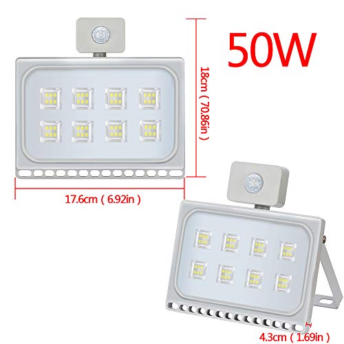 Reflektor LED 50 W, wodoodporny IP65, światła bezpieczeństwa z czujnikiem ruchu, 4500 lm 6500 K zimna biel światła zewnętrzne światło ogrodowe na plac zabaw podwórko magazyn garażu - obrazek 9