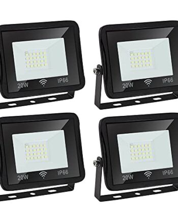 EINFEBEN Reflektor LED zewnętrzny z czujnikiem ruchu, 4 szt. 20 W zimna biel 6000 K, super jasny, reflektor zewnętrzny, klasa wodoszczelności IP66, 1700 lm, oświetlenie zewnętrzne, do użytku wewnątrz i na zewnątrz, bez wtyczki