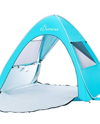 Wolfwise Ochrona przed promieniowaniem UV 50+ Pop up namiot plażowy dla osób S (2 – 3) / L (3 – 4) osób, automatyczny namiot plażowy z wyciąganą podłogą, przenośny namiot plażowy dla niemowląt, do użytku na zewnątrz