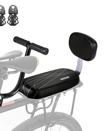 Fotelik rowerowy dla dzieci, poduszka na tylne siedzenie rowerowe, uchwyt na tylne siedzenie, zestaw podnóżków ze skóry PU i antypoślizgowym uchwytem, bagażnik rowerowy na rower górski, czarne aluminium, nośność 30 kg