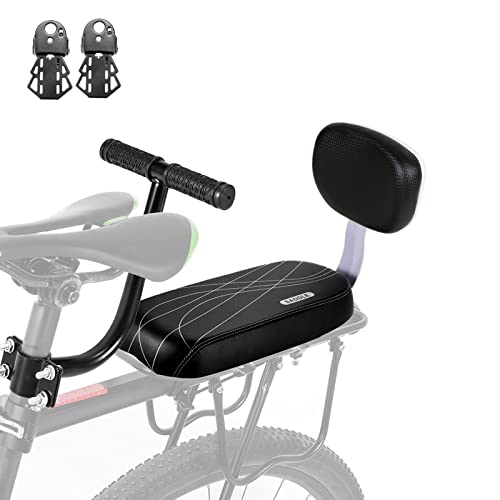 Fotelik rowerowy dla dzieci, poduszka na tylne siedzenie rowerowe, uchwyt na tylne siedzenie, zestaw podnóżków ze skóry PU i antypoślizgowym uchwytem, bagażnik rowerowy na rower górski, czarne aluminium, nośność 30 kg
