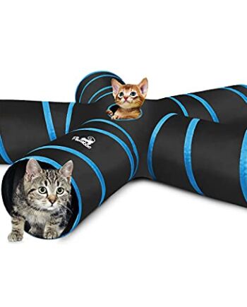 Pawaboo Zabawki dla kotów, tunele dla kota, 5-drożne tunele 25 x 40 cm, wysuwany, składany namiot do zabawy dla kota, królika, interaktywna zabawka, labirynt, domek dla kota, kota, królika, małe zwierzę, niebieski