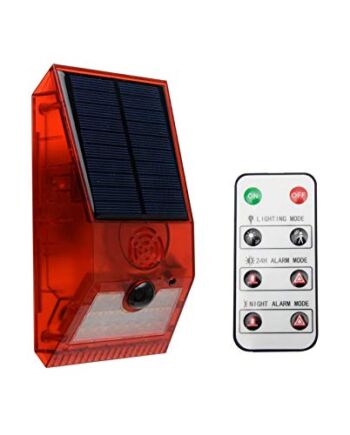 GeKLok Solarne światło alarmowe stroboskopowy czujnik ruchu z pilotem zdalnego sterowania, zasilana energią słoneczną wodoodporna bezprzewodowa lampa ścienna solarna lampa ostrzegawcza z 6 inteligentnymi trybami dla gospodarstwa, stodole, willi, podwórka