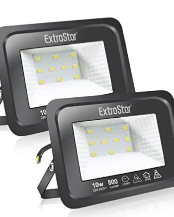 EXTRASTAR Reflektor LED 10 W, bardzo jasny reflektor LED, na zewnątrz, IP65, wodoszczelny, 6500 K, zimna biel, reflektor zewnętrzny, 2 sztuki