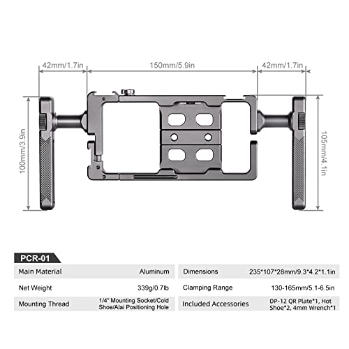 SUNWAYFOTO PCR-01 klatka na smartfona uniwersalny zestaw wideodomofonowy z uchwytem, stabilizator telefonu do nagrywania wideo akcesoria do filmowania telefonów komórkowych - obrazek 3