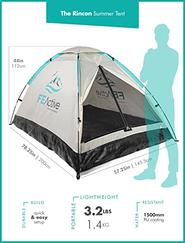 FE Active Dwuosobowy namiot kempingowy - 2022 ulepszony design letni namiot typu pop-up dla 1 do 2 osób, lekki, kompaktowy, ekranowany wejście, szybki montaż. Na zewnątrz, z plecakiem | Zaprojektowany w Kalifornii, USA - obrazek 5