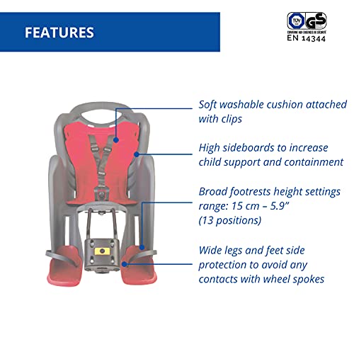 Mr Fox - Seggiolino Posteriore per Bicicletta - per Bambini fino a 22 kg, da 3 a 8 anni - si Fissa al Telaio - Grigio Scuro - obrazek 4