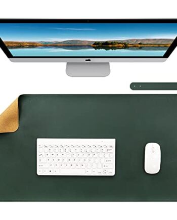 Olrla Dwustronny pad na biurko z naturalnego korka i skóry 80 x 40 cm, duża podkładka pod mysz, mata na biurko, podkładka na laptopa, wodoszczelna, do biura i domu (zielony + korek)