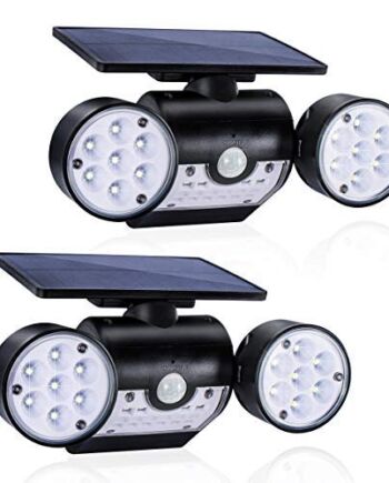 GIANTARM lampa solarna do użytku na zewnątrz (2 sztuki), lampa solarna LED do użytku na zewnątrz, z czujnikiem ruchu, wodoszczelność IP65, lampa ścienna, obracana o 360°, podwójna głowica do garażu.