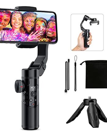 Stabilizator do smartfonów, przenośny 3-osiowy stabilizator do iPhone'a i Androida, obracany o 340°, ze statywem, zdejmowany akumulator, sterowanie APP Bluetooth