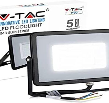V-TAC VT-50 reflektor LED 50 W, IP65, 3000 K, ciepła biel, 4000 lumenów, odlew aluminium, 50 W, czarna obudowa