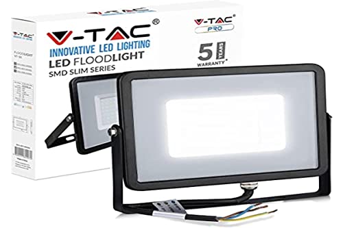 V-TAC VT-50 reflektor LED 50 W, IP65, 3000 K, ciepła biel, 4000 lumenów, odlew aluminium, 50 W, czarna obudowa
