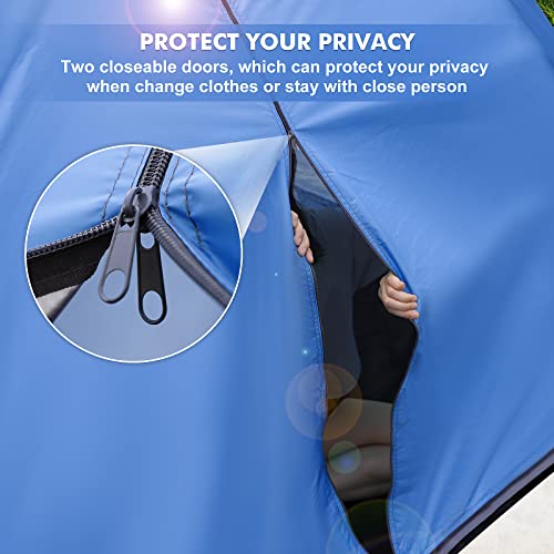 HAOYAO namiot plażowy dla 2-4 osób, ochrona przed promieniowaniem UV 50+, namiot rodzinny z przednimi i tylnymi drzwiami, ochrona przed wiatrem, mały rozmiar po spakowaniu, namiot plażowy na plażę, do ogrodu (jasnoniebieski) - obrazek 3
