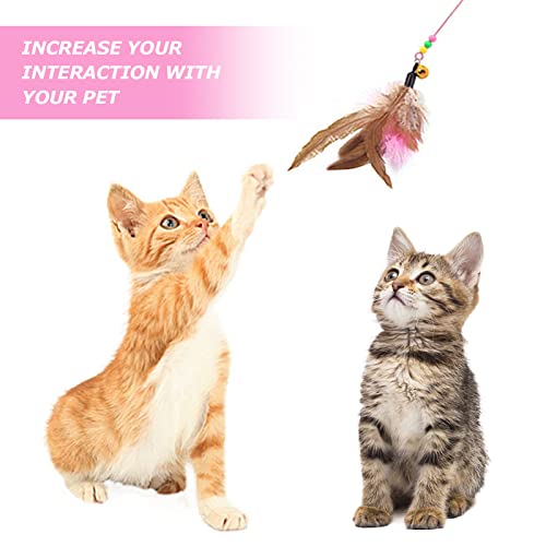 MIVAIUN Zabawka dla kota z piórami, zabawka dla kota, zabawki z piórami dla kotów, interaktywna łapacz kotów i różdżka do ćwiczeń dla kotów i kociąt, interaktywna różdżka dla kota z dzwonkami i piórami (2 sztuki) - obrazek 6