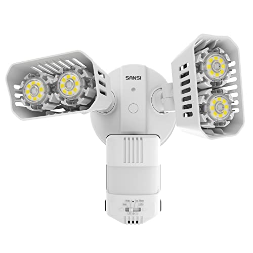 SANSI Reflektor LED 18 W z czujnikiem ruchu na zewnątrz, 1800 lm, światło bezpieczeństwa LED z czujnikiem ruchu, 5000 K, białe światło dzienne, super jasne, IP65, wodoszczelny, regulowany reflektor, biały