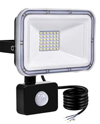 Reflektor LED 30 W z czujnikiem ruchu, wodoszczelny IP67 LED, 2700 lm, 6500 K, zimna biel, reflektor zewnętrzny, do ogrodu, garażu, na boisko sportowe [klasa energetyczna A ++]