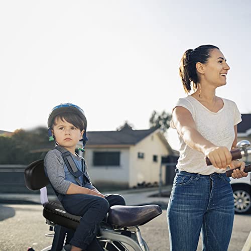 Fotelik rowerowy dla dzieci, poduszka na tylne siedzenie rowerowe, uchwyt na tylne siedzenie, zestaw podnóżków ze skóry PU i antypoślizgowym uchwytem, bagażnik rowerowy na rower górski, czarne aluminium, nośność 30 kg - obrazek 5