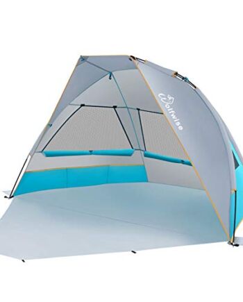 Wolfwise Szybki montaż dla 2 – 3 osób, ochrona przed promieniowaniem UV UPF 50+, walizka na plażę, namiot przeciwsłoneczny, mały rozmiar po złożeniu, przenośny, niebieski