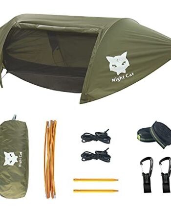 Night Cat Hamak kempingowy z moskitierą i muchą przeciwdeszczową dla jednej osoby, wodoodporny, oddychający, przenośny, do wędrówek, wędkowania, na zewnątrz, do ogrodu
