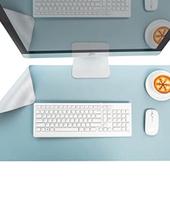 LiRiQi Podkładka na biurko, wodoszczelna podkładka na biurko ze skóry poliuretanowej (PU), podkładka pod mysz, dwustronna, obramowanie, niełatwa do zwinięcia, idealna do biura i domu (jasnoniebieska i srebrna, 60 x 30 cm)