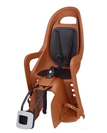 POLISPORT 8406000030 - Ekologiczne tylne siedzisko Groovy FF do rowerów z kołami od 26 do 28 cali, odpowiednie dla dzieci od 9 do 22 kg z zakotwiczeniem ramy w kolorze karmelowym brązowym/czarnym