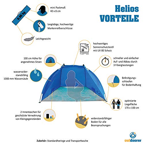 Outdoorer 609613612329 Helios Namiot Plażowym, UV 80, Niebieski - obrazek 6
