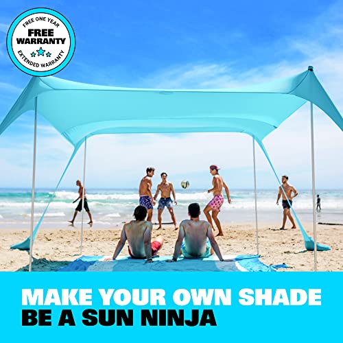 Namiot plażowy SUN NINJA Pop Up Sun Shelter UPF50 + z łopatą do piasku, kołkami i masztami stabilizującymi, cień zawsze i wszędzie na wycieczki kempingowe, wędkowanie, zabawy na podwórku lub pikniki (300 x 300cm, 4-biegunowy, granatowy) - obrazek 2