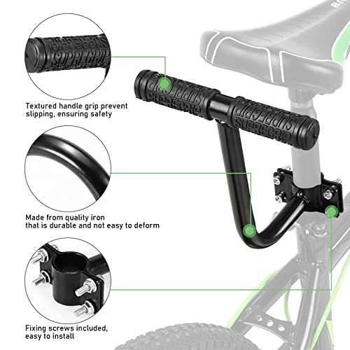 Fotelik rowerowy dla dzieci, poduszka na tylne siedzenie rowerowe, uchwyt na tylne siedzenie, zestaw podnóżków ze skóry PU i antypoślizgowym uchwytem, bagażnik rowerowy na rower górski, czarne aluminium, nośność 30 kg - obrazek 4