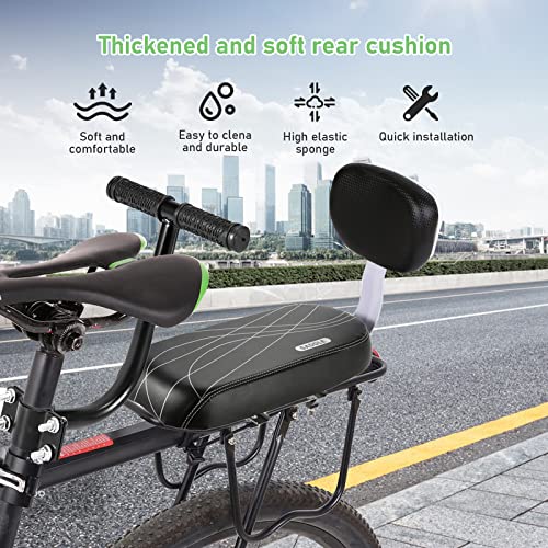 Fotelik rowerowy dla dzieci, poduszka na tylne siedzenie rowerowe, uchwyt na tylne siedzenie, zestaw podnóżków ze skóry PU i antypoślizgowym uchwytem, bagażnik rowerowy na rower górski, czarne aluminium, nośność 30 kg - obrazek 6