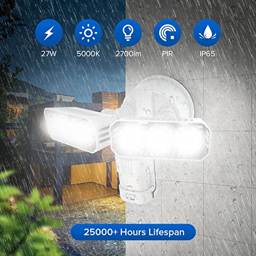 SANSI Światła bezpieczeństwa 27 W, czujnik ruchu zewnętrznego, odpowiednik 200 W, wodoodporność IP65, regulowany reflektor LED z czujnikiem PIR, 2700 lm, 5000 K, zewnętrzne światła z czujnikiem zasilane siecią, kąt wykrywania 180° - obrazek 12