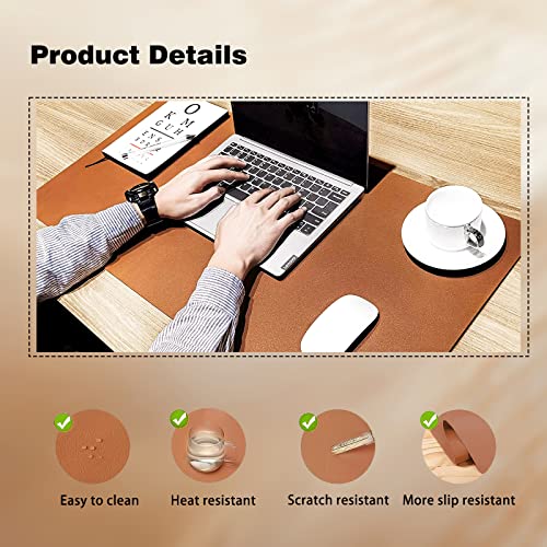 Podkładka na biurko, ze skóry poliuretanowej (PU), zestaw 2 sztuk, 80 x 40 cm, jakość premium, mata na biurko z dodatkową podkładką, antypoślizgowa podkładka, akcesoria biurowe, duża podkładka do pisania z paskami XXL, dwustronna (czerwono-brązowy/szary) - obrazek 5