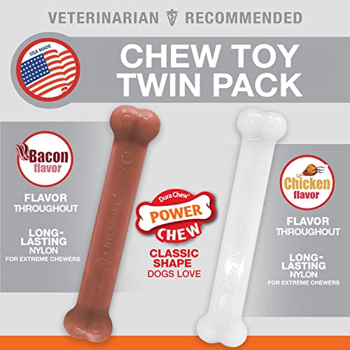 Nylabone 982904 Dura Power Chew, w kształcie kości, dwupak o smaku boczku i kurczaka, dla dużych psów (do 23 kg), L - obrazek 9