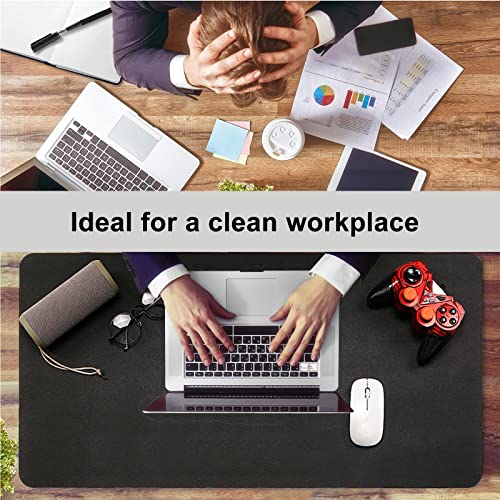 Podkładka na biurko, ze skóry PU, 80 x 40 cm, podkładka z zszytymi krawędziami, odporna na poślizg, duża podkładka, podkładka pod mysz XXL, mata na biurko (czarna) - obrazek 4